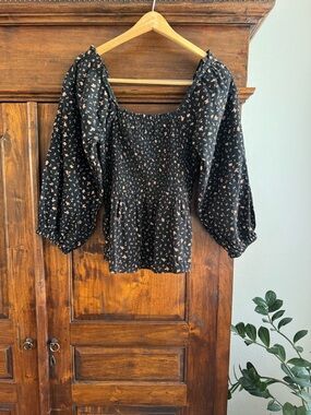 Madewell Georgette Lucie Bubble Sleeve Smocked Top in Stem Scatter